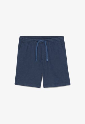 Tummansiniset shortsit, joissa on joustava vyötärö ja nyöritys. Sisältää kaksi sivutaskua ja tekstuuripintaisen viimeistelyn.