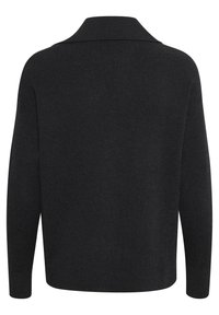 Pull noir à manches longues avec une coupe ample et un large col, vu de dos.