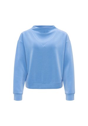 Felpa azzurra chiara con collo alto, fit rilassato, maniche lunghe e cucitura anteriore a forma di V. Tessuto misto cotone con texture liscia.