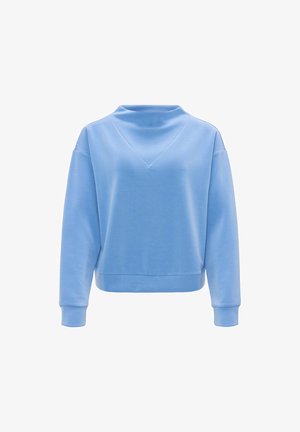 Sweatshirt bleu clair avec un col montant, coupe décontractée, manches longues et une couture avant en forme de V. Tissu en mélange de coton au toucher doux.