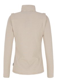 Béžová košile s dlouhým rukávem a texturovaným vzorem, s vysokým límcem, slim fit střihem a jemnými švy na ramenech a zádech.