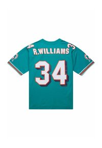 Maillot de sport en tissu teal avec manches courtes, accents blancs et oranges, nom "R.WILLIAMS" et numéro "34" au dos.