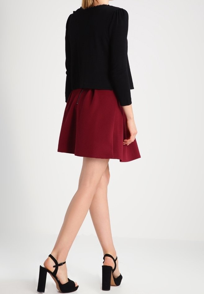 CABULE Jupe Ceinturée Taille Haute Fille - Jupe Plissée Trapèze Anti-Transparence - Bordeaux S