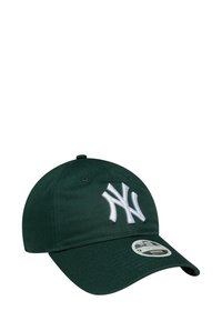 Grüne Baseballmütze mit weißem gesticktem "NY"-Logo. Mit gebogenem Schirm und verstellbarem hinterem Riemen. Hergestellt aus einem glatten Stoff.