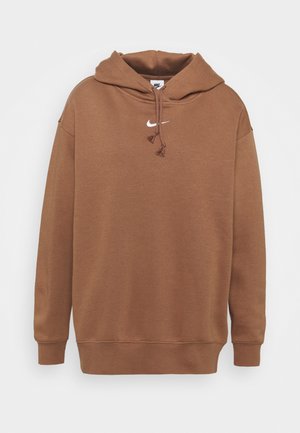 Sweat à capuche Nike marron avec cordons sur le devant et logo Nike swoosh blanc sur la poitrine, manches longues, poignets et ourlet côtelés.