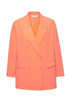 Dubbelzijdige blazer in fel koraal, met een notch lapel, twee voorzakken en bijpassende knopen. Glad, lichtgewicht stof.