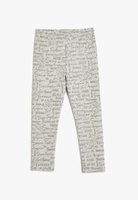 Grå leggings med et struktureret mønster, der indeholder motiverende ord og sætninger. Materialet er blødt, med en tætsiddende pasform og elastisk talje.