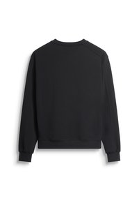 Felpa nera con collo rotondo realizzata in tessuto morbido, con maniche lunghe a raglan, polsini a coste e una vestibilità comoda con un design pulito e minimalista.