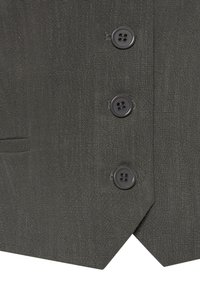 Grau strukturiertes Leinen-Blazer mit drei dunklen Knöpfen, verfügt über eine texturierte Oberfläche und einen scharf geschnittenen Saum. Beinhaltet eine seitliche Taschenverzierung.