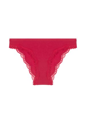 Mutande rosa con pizzo, caratterizzate da un morbido corpo in cotone, bordi in pizzo ondulato e un design classico a slip che offre una vestibilità comoda.