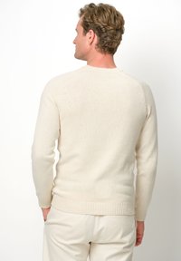 Hellbeige Pullover aus weichem Material, mit Rundhalsausschnitt, gerippten Bündchen und Saum, einer glatten Textur und einem schlichten Design.