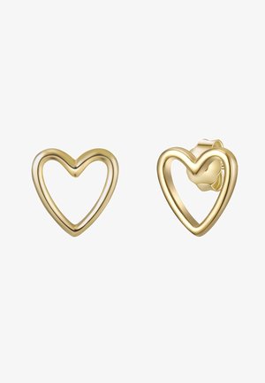 Pendientes en forma de corazón en tono dorado con un acabado suave, que presentan un diseño hueco y un cierre seguro para facilitar su uso.