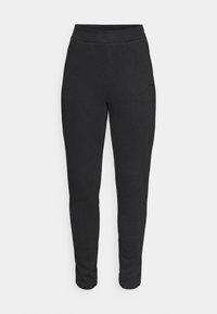 Sorte joggebukser med glatt tekstur, elastisk midje og smale ben. Ingen synlige mønstre eller detaljer. Enkelt design.