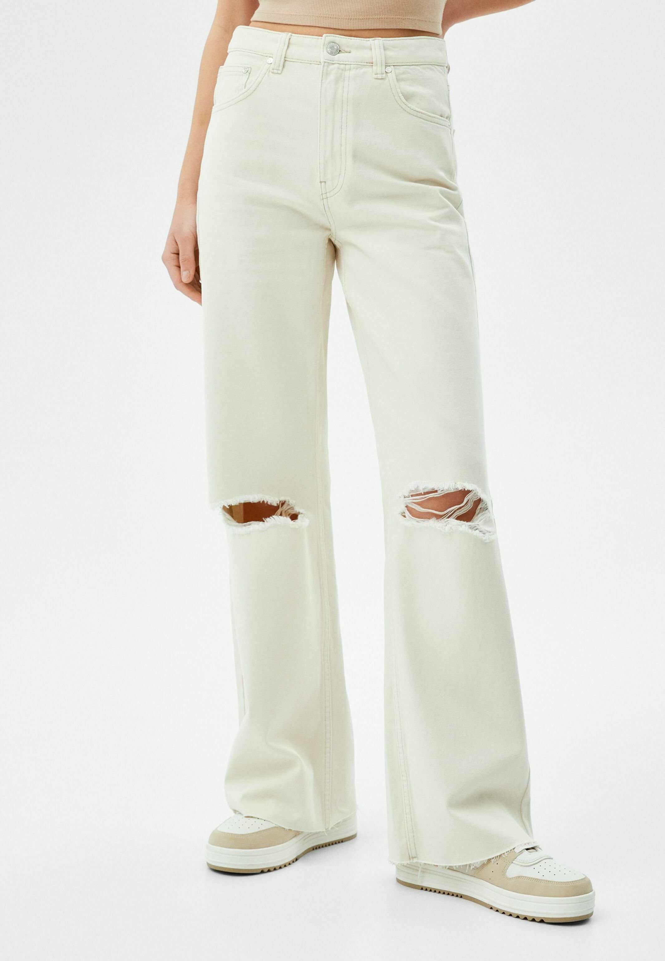 Bershka WIDE LEG TWILL - Pantaloni - offwhite/avorio - Zalando.it
