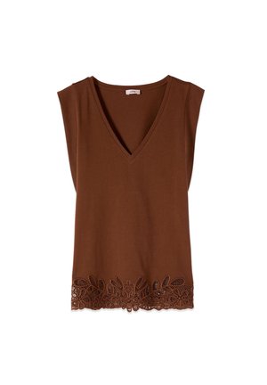 Oltre, TOP CON MACRAMÉ - T-shirts print - marrone