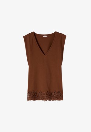 Oltre, TOP CON MACRAMÉ - T-shirts print - marrone