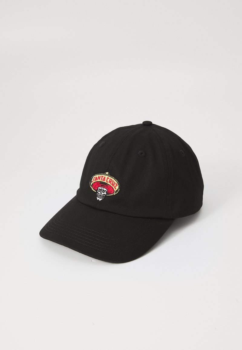 Black fabric cap with curved brim, featuring red and yellow embroidered "Fanta Cruz" logo and skull detail on the front.