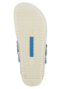 Das Fußbett der Birkenstock-Sandale verfügt über eine strukturierte Gummisohle mit einem blauen Akzentstreifen. Die Größenmarkierung 37/240 erscheint zentral auf der Sohle.