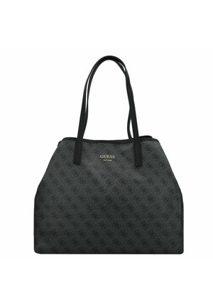 Sac cabas noir Guess avec doubles bretelles et motif logo répétitif, avec "GUESS EST 1981" en argenté au centre avant.
