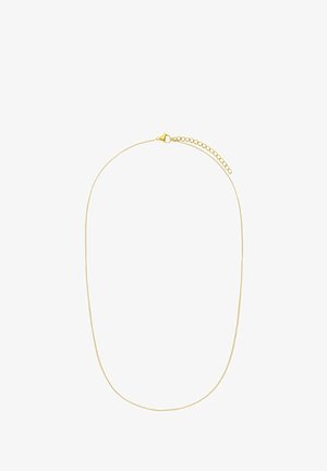 Collar de cadena chapada en oro con una textura delicada y suave, con cierre de langosta y longitud ajustable mediante una extensión de eslabón.