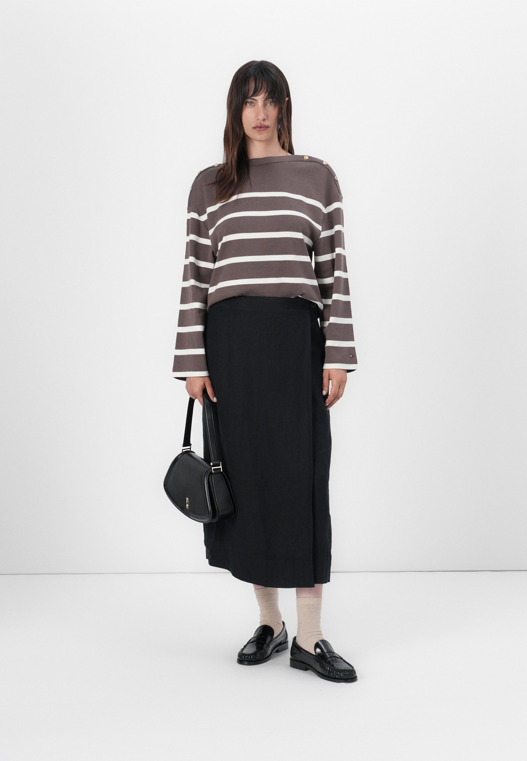 売れ筋商品|||トミー ヒルフィガー Tシャツ レディース トップス BUTTON BOAT TEE - Long sleeved top - hot coco/ ivory TOMMY HILFIGER tシャツ ベーシックロゴコットンTシャツ