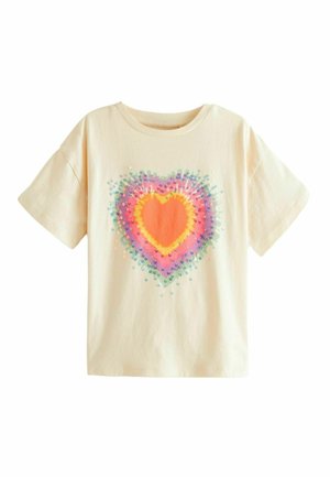 SEQUIN TIE DYE HEART  - Nyomott mintás póló - ecru white