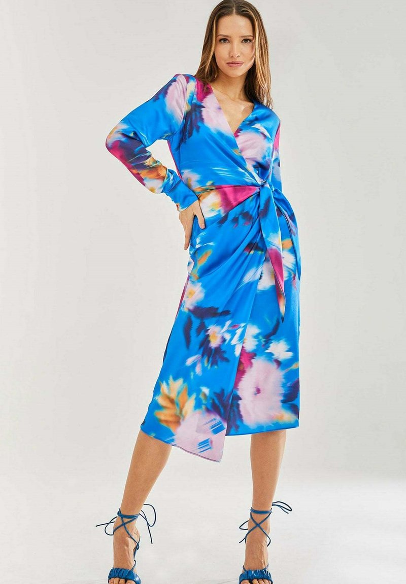 Liquorish FLORAL WRAP MIDI  - Cocktail dress / Party dress - blue