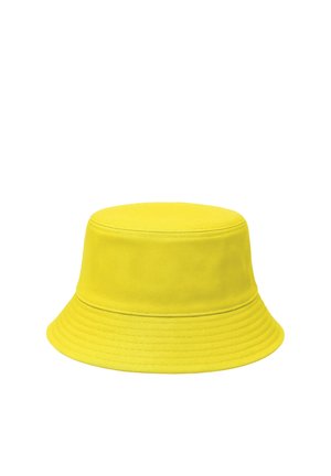 Bob en coton jaune vif avec bord cousu, présenté sur fond blanc.