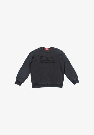 Felpa nera a maniche lunghe Diesel con polsini e orlo a coste, caratterizzata da logo e testo in rilievo al centro della parte anteriore.