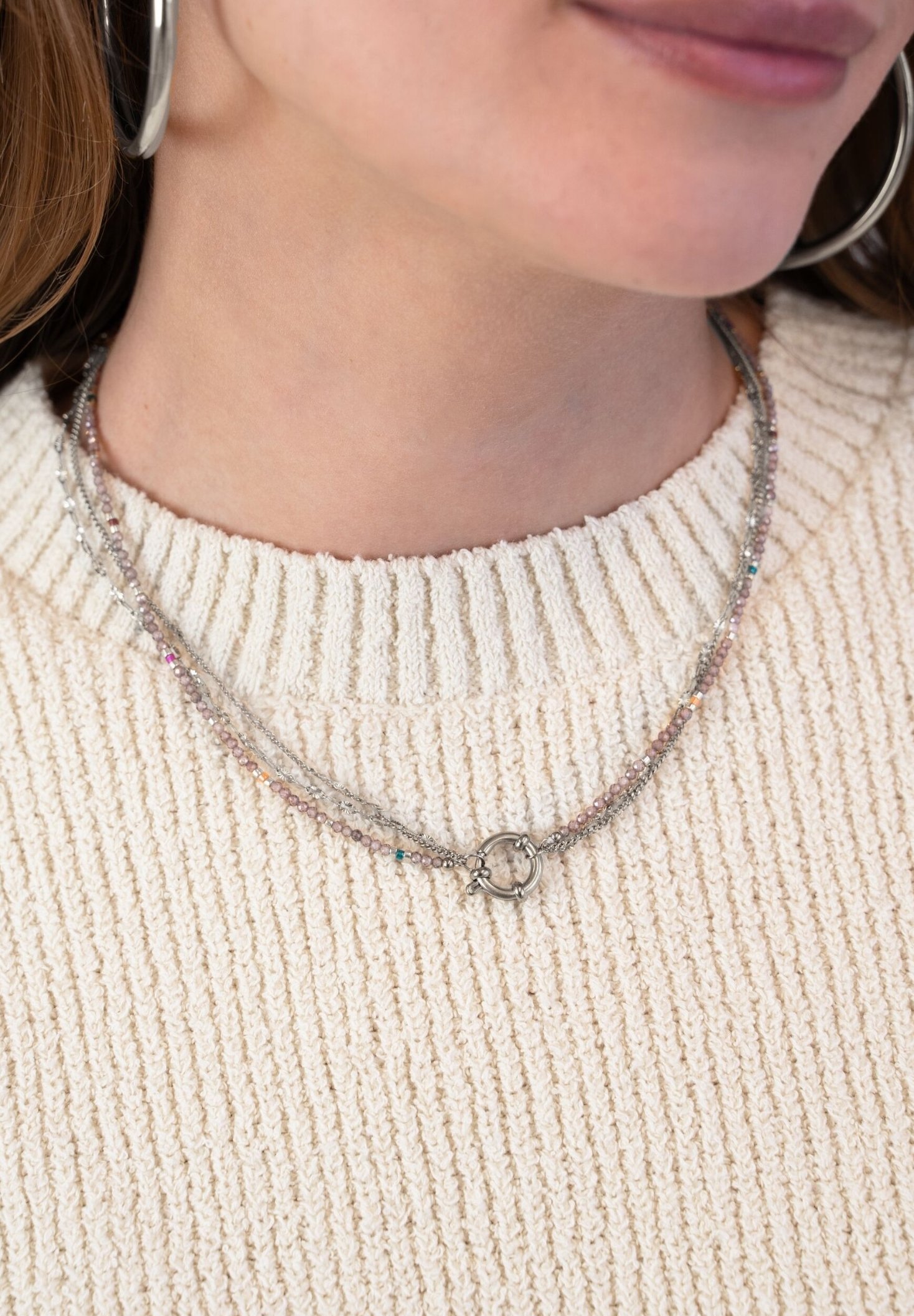 My Jewellery SUNROCKS TRIPLE NECKLACE WITH TAUPE BEADS