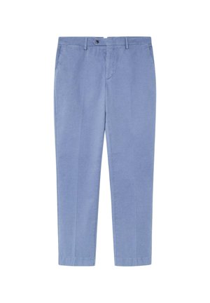 Lichtblauwe chino's met een rechte pijp, voorzien van een platte voorkant, riemlussen en zijzakken. Gemaakt van een gladde, katoenen stofmix.