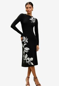 Lipsy FLORAL FIT AND MIDI  - Egyenes szabású ruha - black white