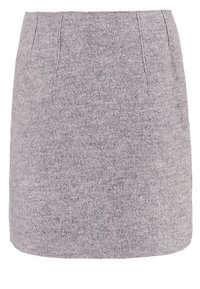 Jupe grise en tissu texturé au design ajusté, dotée de plis cousus à la taille pour un détail supplémentaire.