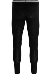 Schwarze Leggings mit glatter Textur und eng anliegender Passform, ausgestattet mit einem gestreiften elastischen Bund für zusätzlichen Komfort und Unterstützung.