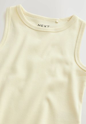 Ärmelloses, cremefarbenes, geripptes Tanktop mit rundem Ausschnitt und Markenetikett "NEXT" im Kragen.