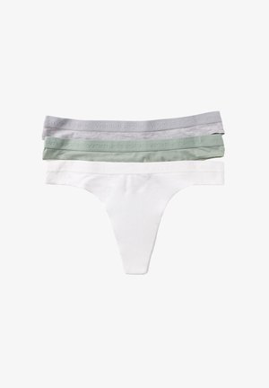 Thong-Unterhosen-Set in Weiß, Grau und Grün aus Baumwolle, ausgestattet mit einem weichen Bund mit eingeprägtem "womensecret"-Logo.
