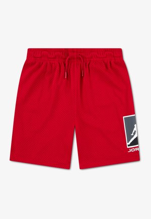 Røde basketballshorts i netstof med elastik i taljen og justerbar snor. Har et hvidt logopatch på venstre ben.