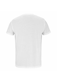 Camiseta de manga corta, con cuello redondo, en algodón blanco liso. Textura suave, dobladillo recto y sin gráficos ni adornos.