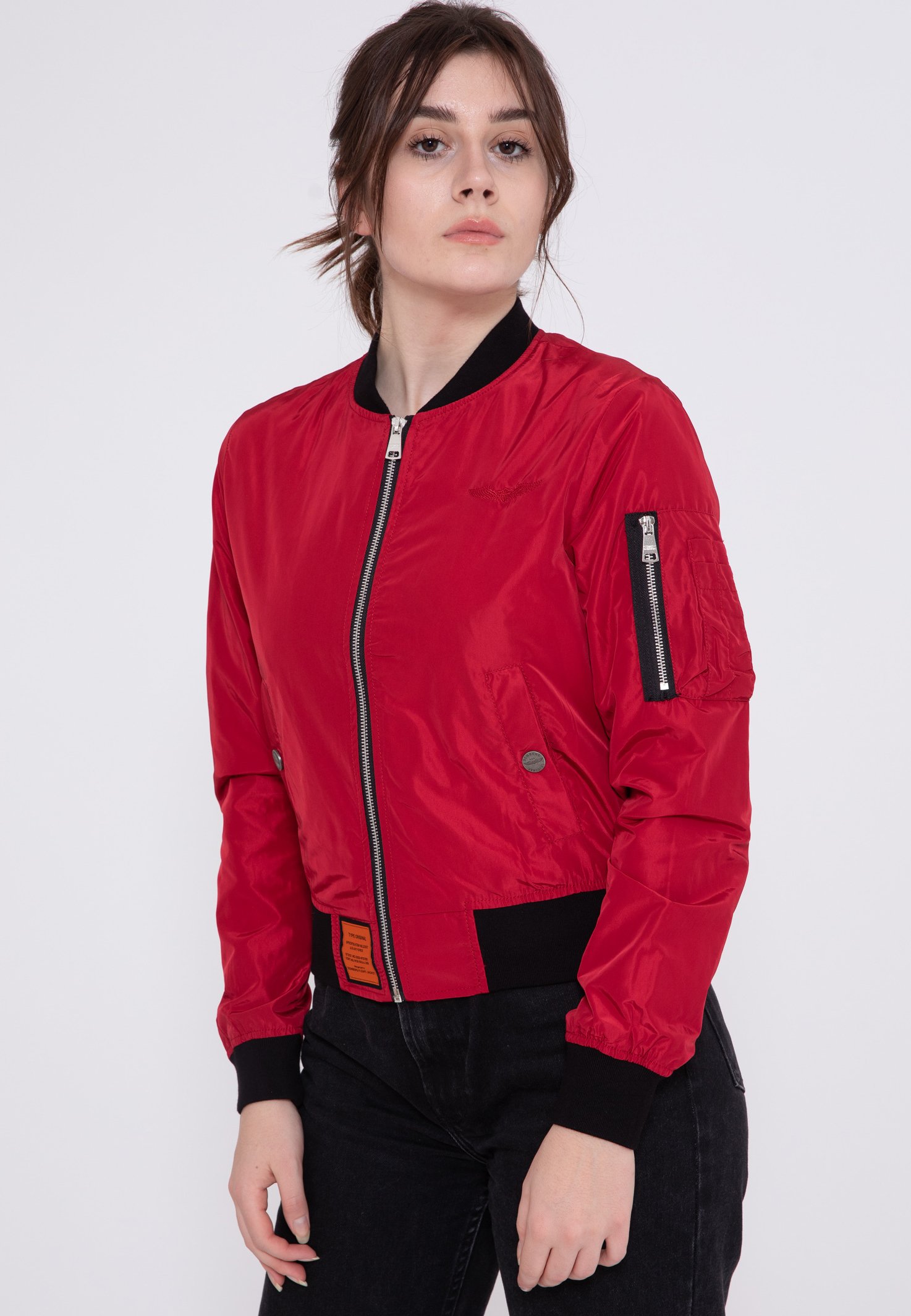 bright red bomber jacket