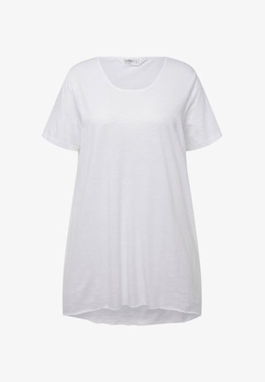 Witte T-shirt met korte mouwen, ronde halslijn, losse pasvorm en iets langere achterzoom. Gemaakt van zachte, lichtgewicht stof.