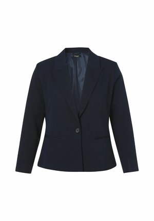 Marineblauer Blazer mit einem Knopf, Stegkragen, langen Ärmeln und zwei vorderen Leistentaschen, gefüttertes Innenfutter, taillierte Passform.