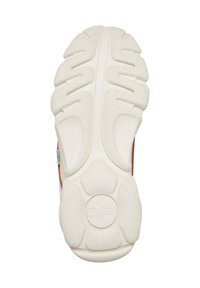 Balta gumijas zole ar teksturētu saķeres rakstu, ar apaļu logotipu. Gludas malas un kontūru formas uzlabo saķeri.