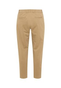 Khaki broeken met een slim fit, gemaakt van gladde katoen. Kenmerkt een tailleband, twee achterzakken en taps toelopende pijpen.