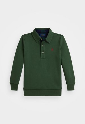 PLAID-TRIM FLEECE POLO-COLLAR SWEATSHIRT UNISEX - Felpa - bottle green