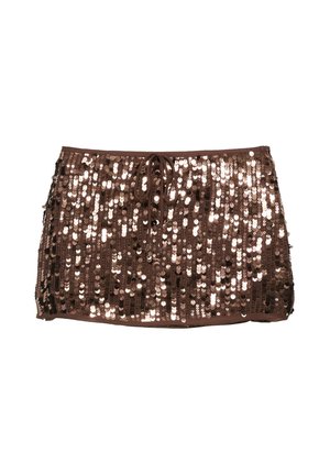 PULL&BEAR, SEQUIN - MINI SKIRT - Minijupe - brown