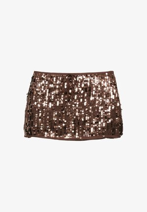 PULL&BEAR, SEQUIN - MINI SKIRT - Minijupe - brown