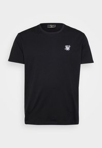 Tricou din bumbac negru, cu mâneci scurte, decolteu rotund și un mic logo brodat alb pe partea stângă a pieptului. Design simplu și clasic.