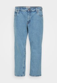 Φωτεινό μπλε τζιν με ευθεία γραμμή στο πόδι, μέση μεσαίου ύψους, μπροστινές τσέπες και κλείσιμο με φερμουάρ. Διαθέτει ξεθωριασμένη όψη.