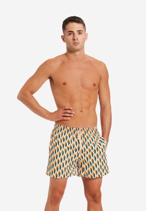 Badeshorts - orange green white graphic print