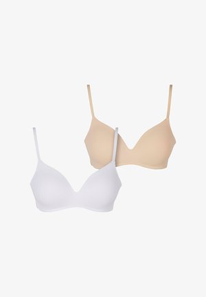 Dvi liemenėlės: viena balta ir viena bežinė. Jos pagamintos iš lygaus, elastingo audinio, turi V formos iškirptę ir plonas reguliuojamas petnešas.